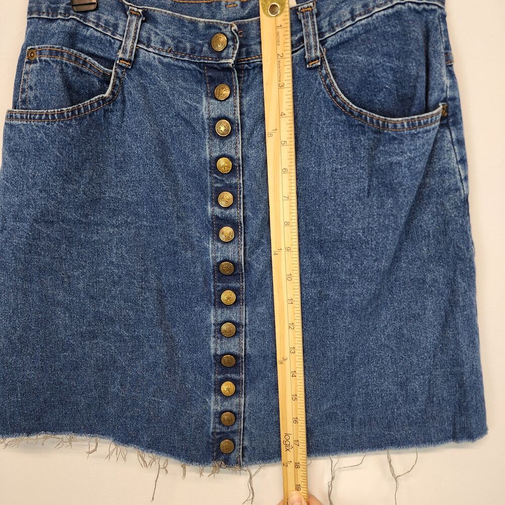 Vintage Womens Denim Mini Skirt Size 12 28" Blue Frayed Stuffed Shirt Jeanswear - Picture 8 of 9
